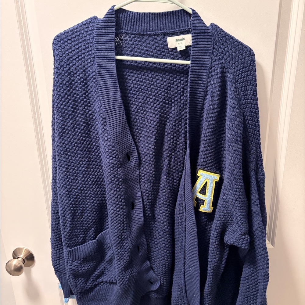 Aerie Navy Cardigan with Yellow Letter Patch